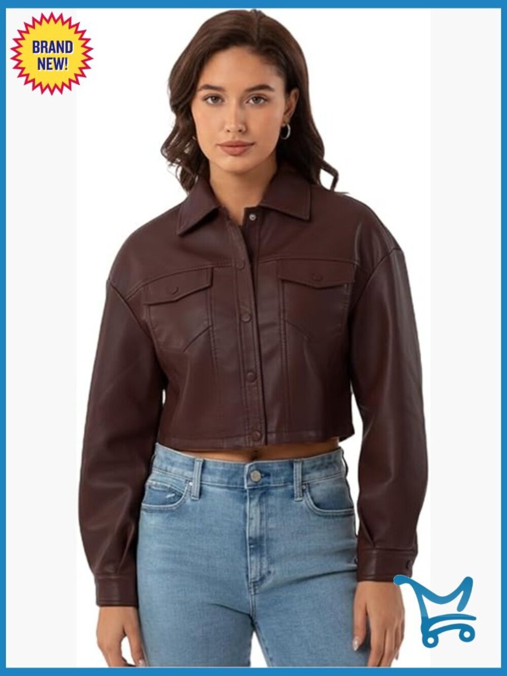 Faux Leather Cropped Moto Jacket Button Front Short Coat